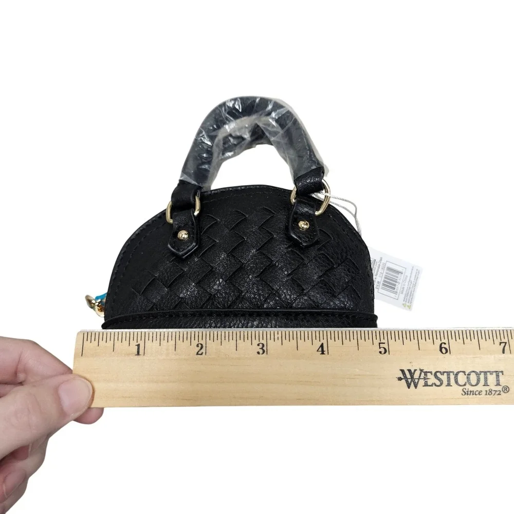Mini Satchel Women Small Black Woven Dome Crossbody Purse Chain Strap